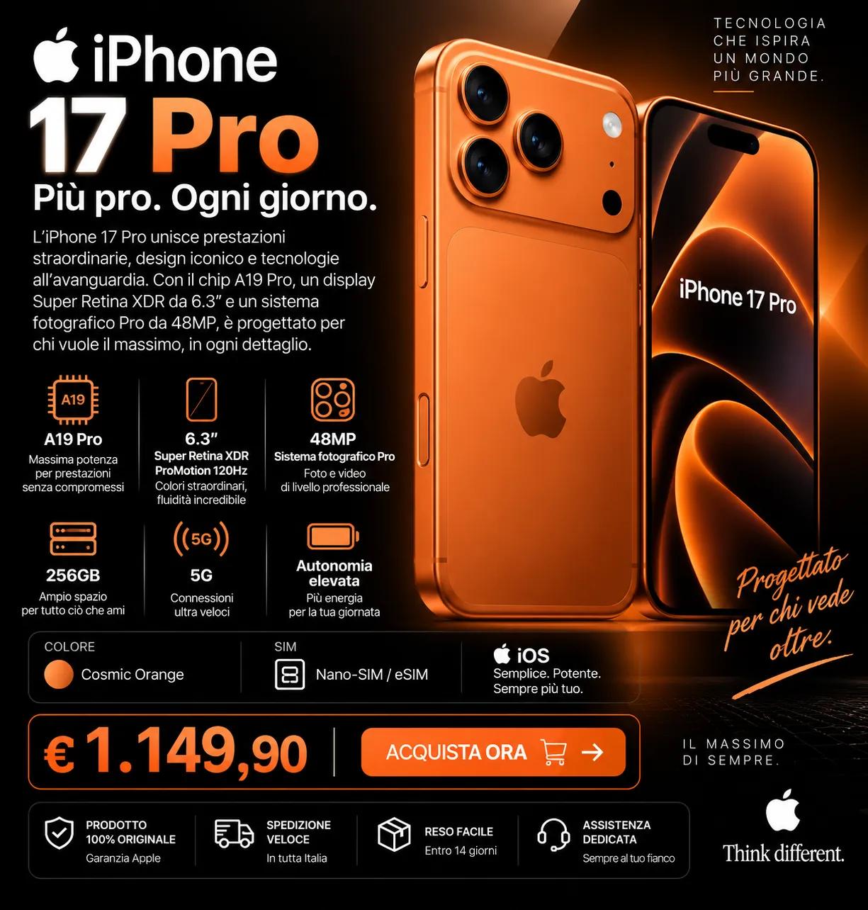 Apple iPhone 17 Pro 256GB Cosmic Orange: recensione, caratteristiche, prezzo e scheda tecnica