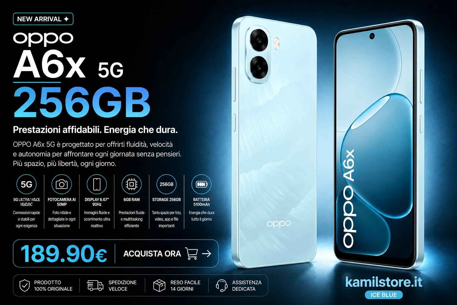 OPPO A6x 5G 256GB Ice Blue: recensione, caratteristiche, prezzo e scheda tecnica