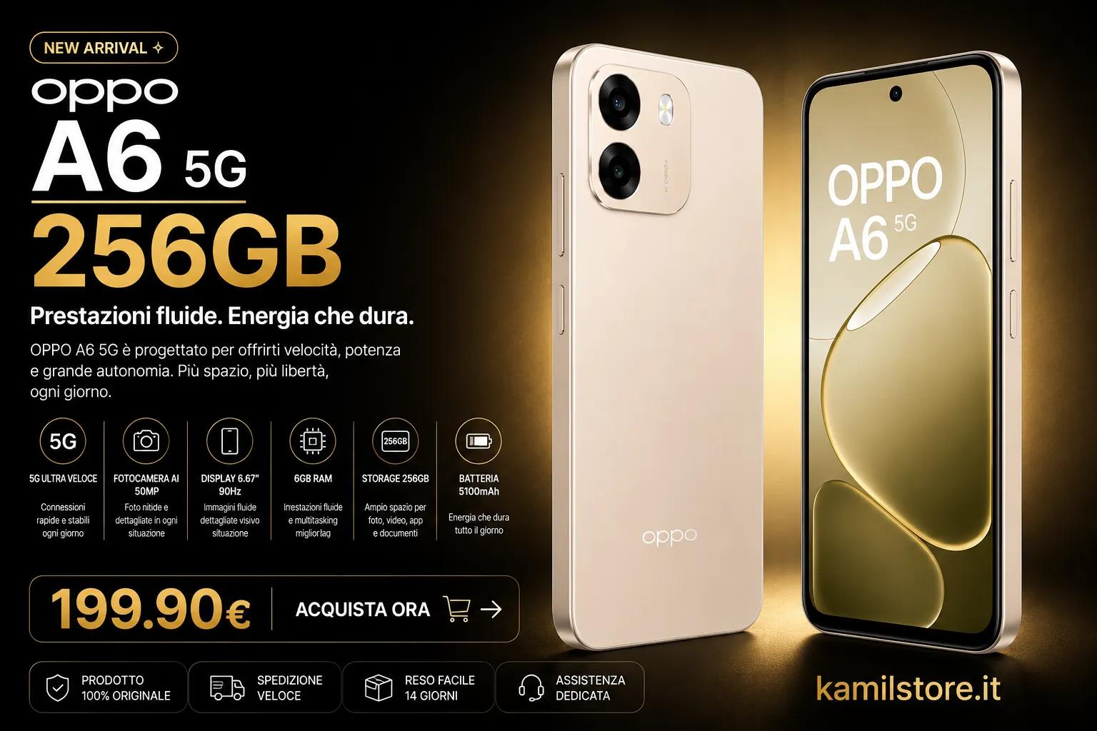 OPPO A6 5G 256GB Gold: recensione, caratteristiche, prezzo e scheda tecnica